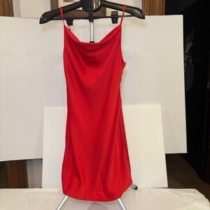 Urban Outfitters Cowl Neck Mini Slip Dress XS Satin Spaghetti Red NWOT